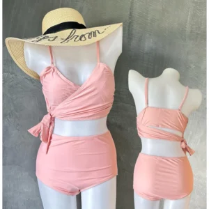 บิกินี่เซ็ต 2 ชิ้น เสื้อผูกสองข้างสายเดี่ยว กางเกงขาสั้น(สีชมพูนม) ผู้หญิง Lady